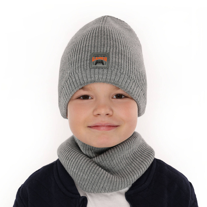 Ensemble d'hiver garçon: bonnet et snood, gris, Gami