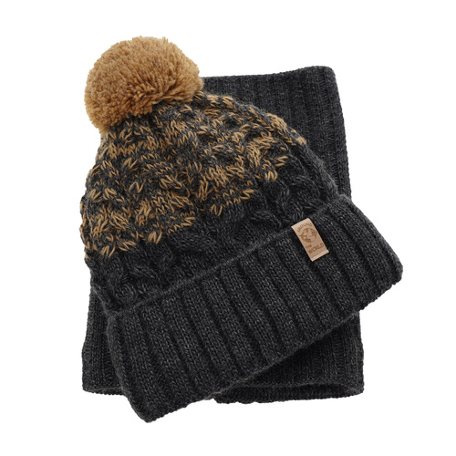 Ensemble d'hiver garçon: bonnet et snood, gris, avec pompon, Travis
