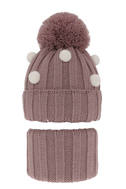 Ensemble d'hiver fille: bonnet et snood, violet, avec pompon, Hekate