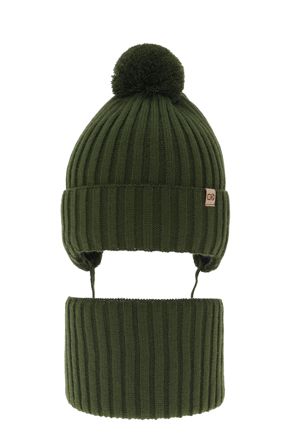 Ensemble d'hiver garçon: bonnet et snood, khaki, avec pompon, Carlo