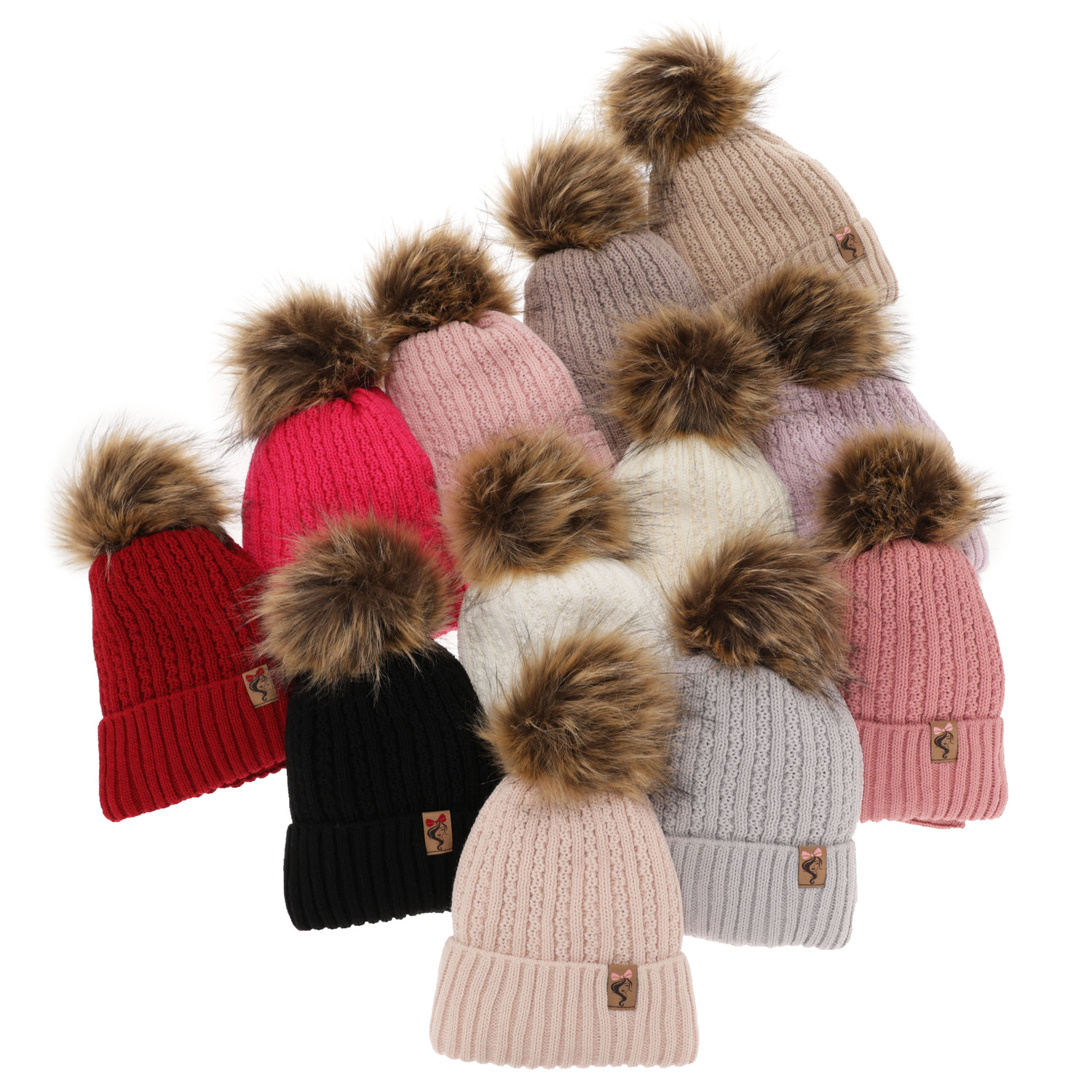 Ensemble d'hiver fille: bonnet et snood, noir, avec pompon, Larina