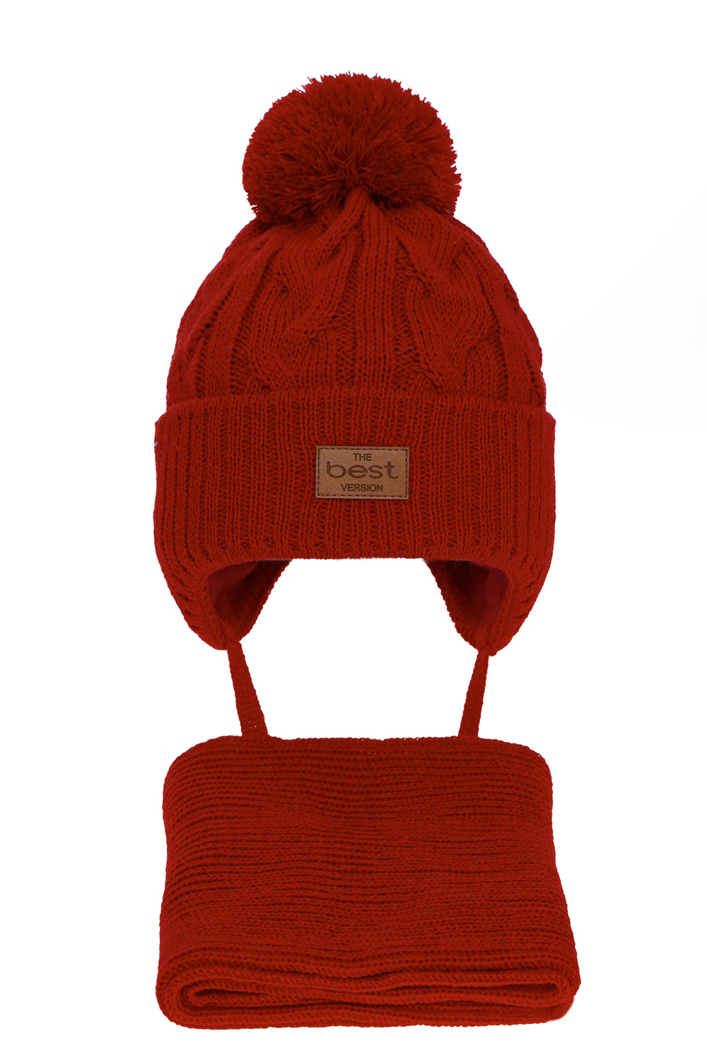 Ensemble d'hiver garçon: bonnet et écharpe, rouge, avec pompon, Remix