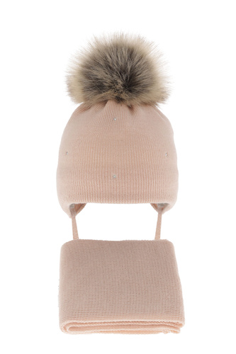 Ensemble d'hiver fille: bonnet et écharpe, morel, avec laine mérinos, Rosalina