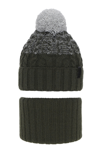 Ensemble d'hiver garçon: bonnet et snood, khaki, avec pompon, Travis