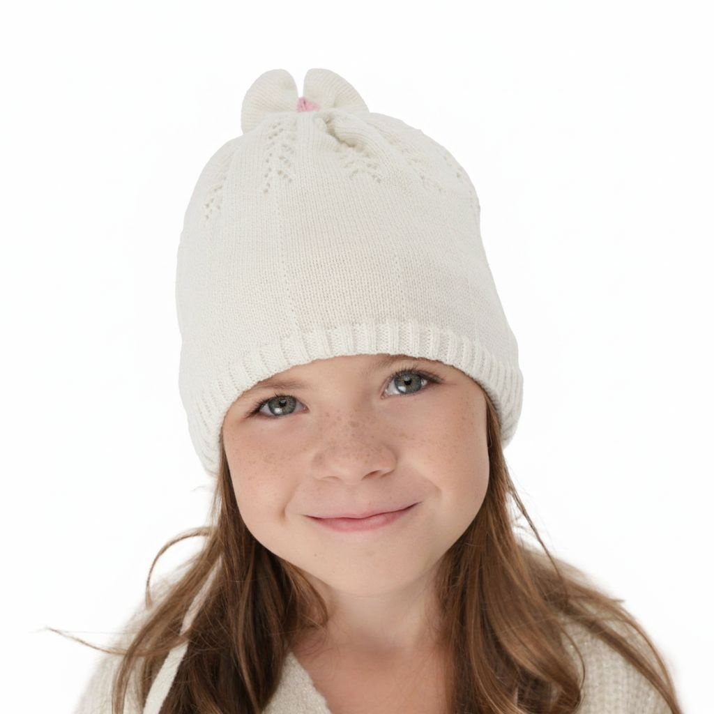 Bonnet automne/printemps fille, crème, avec liens, Ginara
