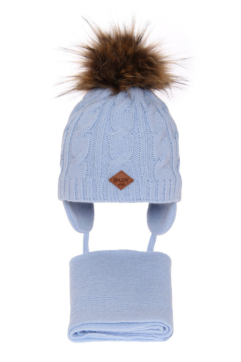 Ensemble d'hiver garçon: bonnet et écharpe, bleu clair, avec pompon, avec liens, Minor
