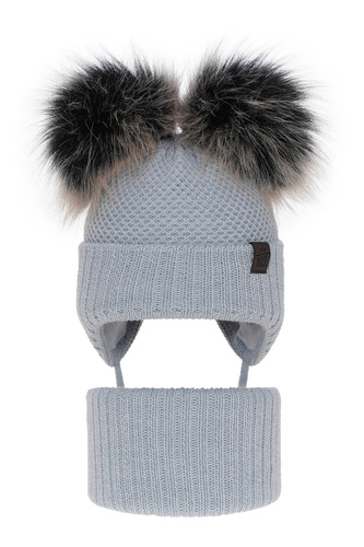 Ensemble d'hiver garçon: bonnet et snood, bleu, avec deux pompons, avec liens, Randel