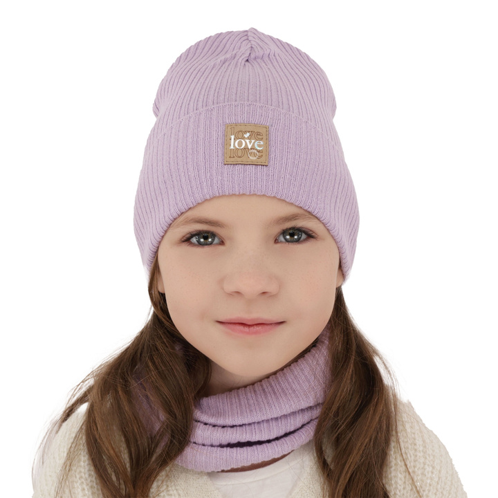 Ensemble automne/printemps fille: bonnet et snood, avec coton, violet, Furora