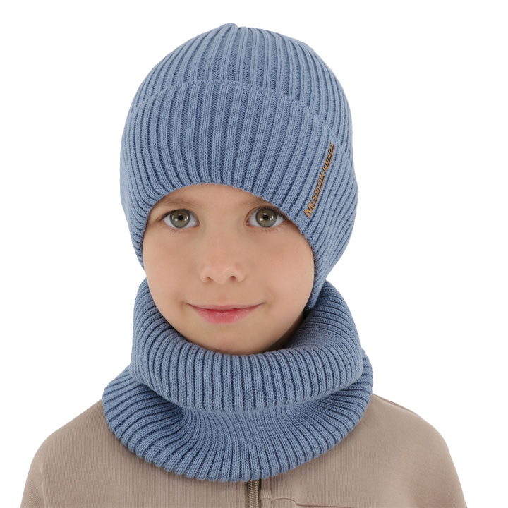 Ensemble bonnet et tour de cou garçon automne, printemps, avec coton, bleu, Norwin