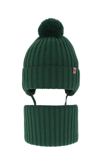 Ensemble d'hiver garçon: bonnet et snood, avec pompon, szmaragdowy, Carlo