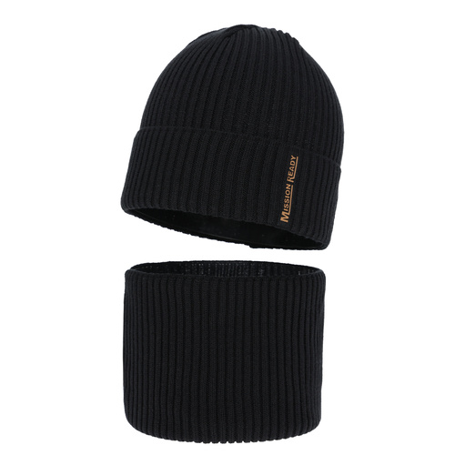 Ensemble bonnet et tour de cou garçon automne, printemps, avec coton, noir, Norwin