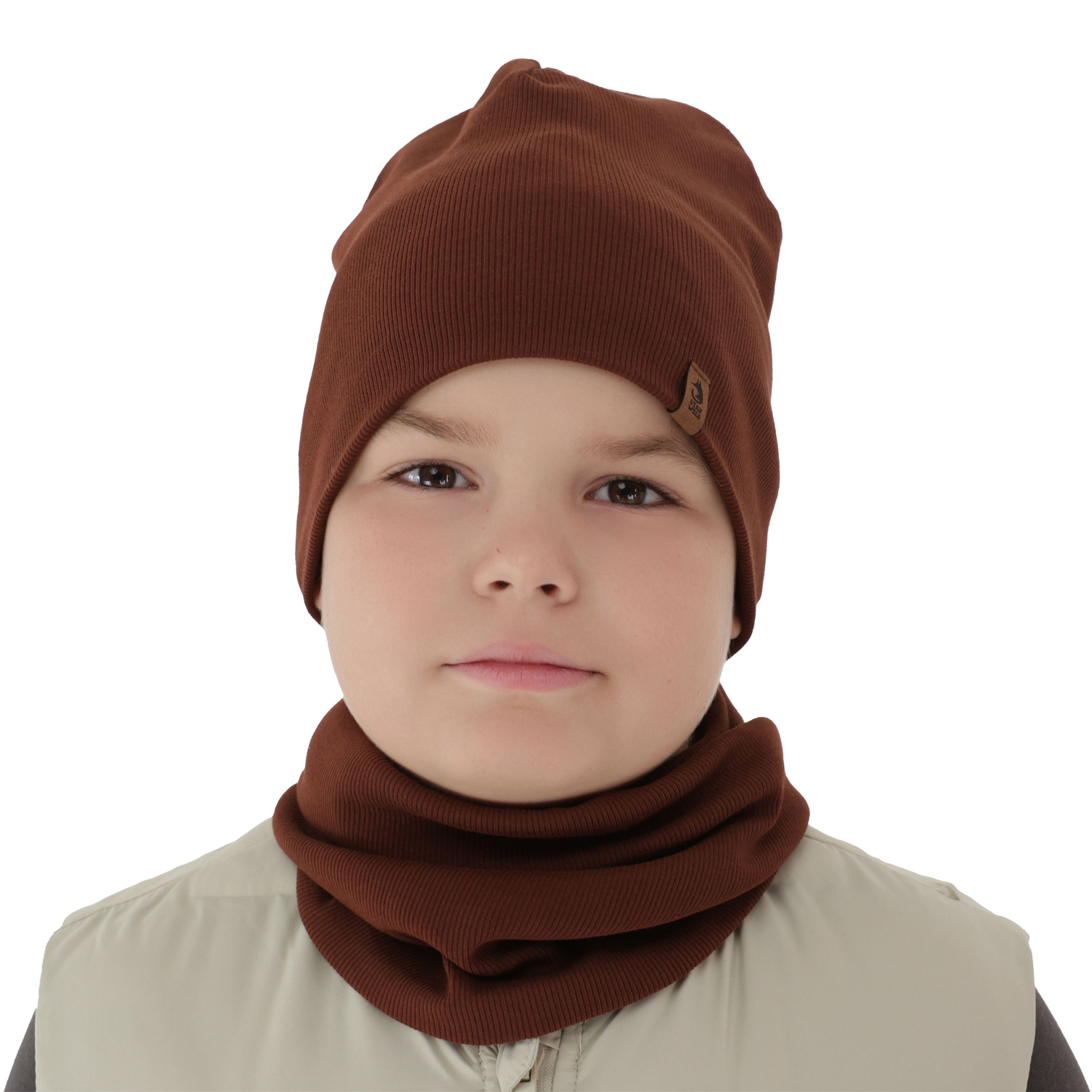 Ensemble automne/printemps garçon: bonnet et snood, marron foncé, Amalfi