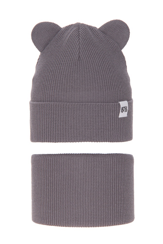Ensemble automne/printemps fille: bonnet et snood, avec coton, grigio, Kajra