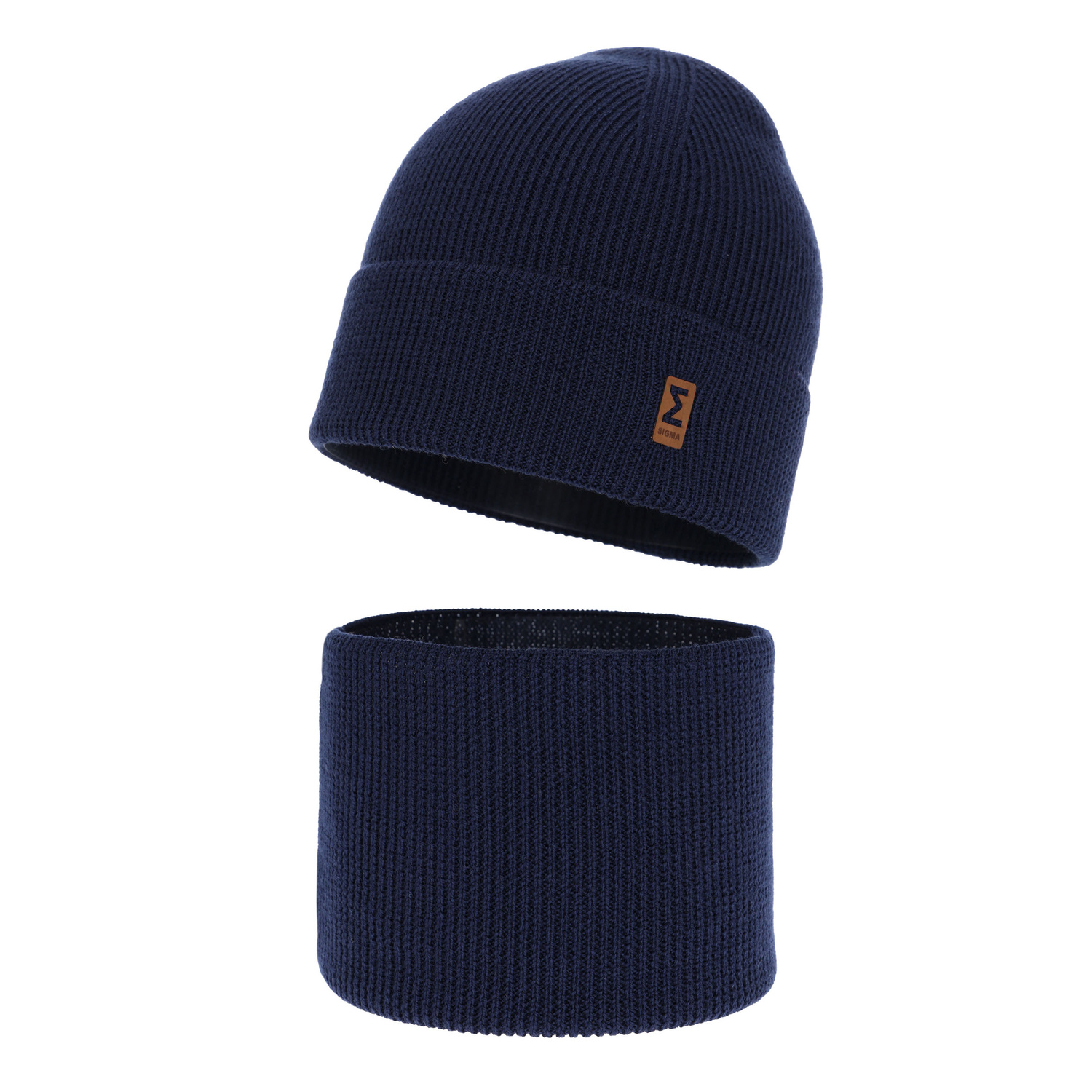 Ensemble automne/printemps garçon: bonnet et snood, bleu marine, avec laine mérinos, Bruce