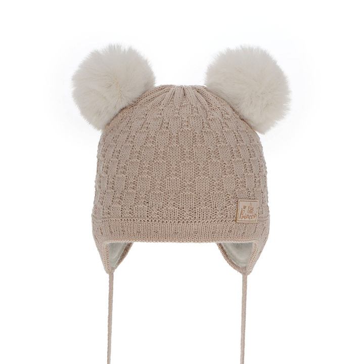 Bonnet d'hiver fille, beige, avec pompon, Emila